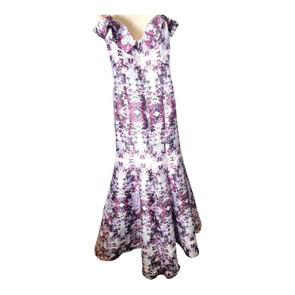 Xscape 12 Floral Ikat Rhinestone Jeweled Long Trumpet Mermaid Prom Dress Purple - Picture 2 of 13